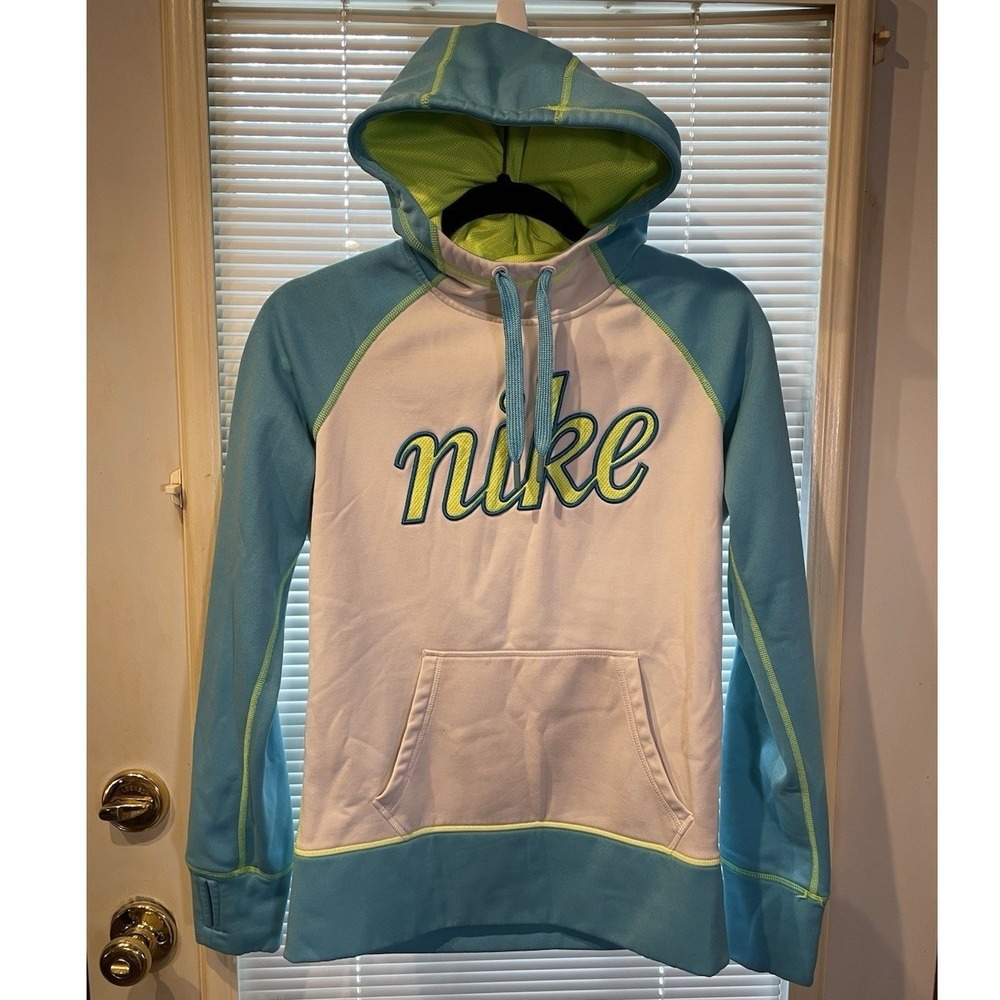 Nike Youth Hooded Sweatshirt Thermal Fit Girl Sz Small Icy Blue Green Athleisure